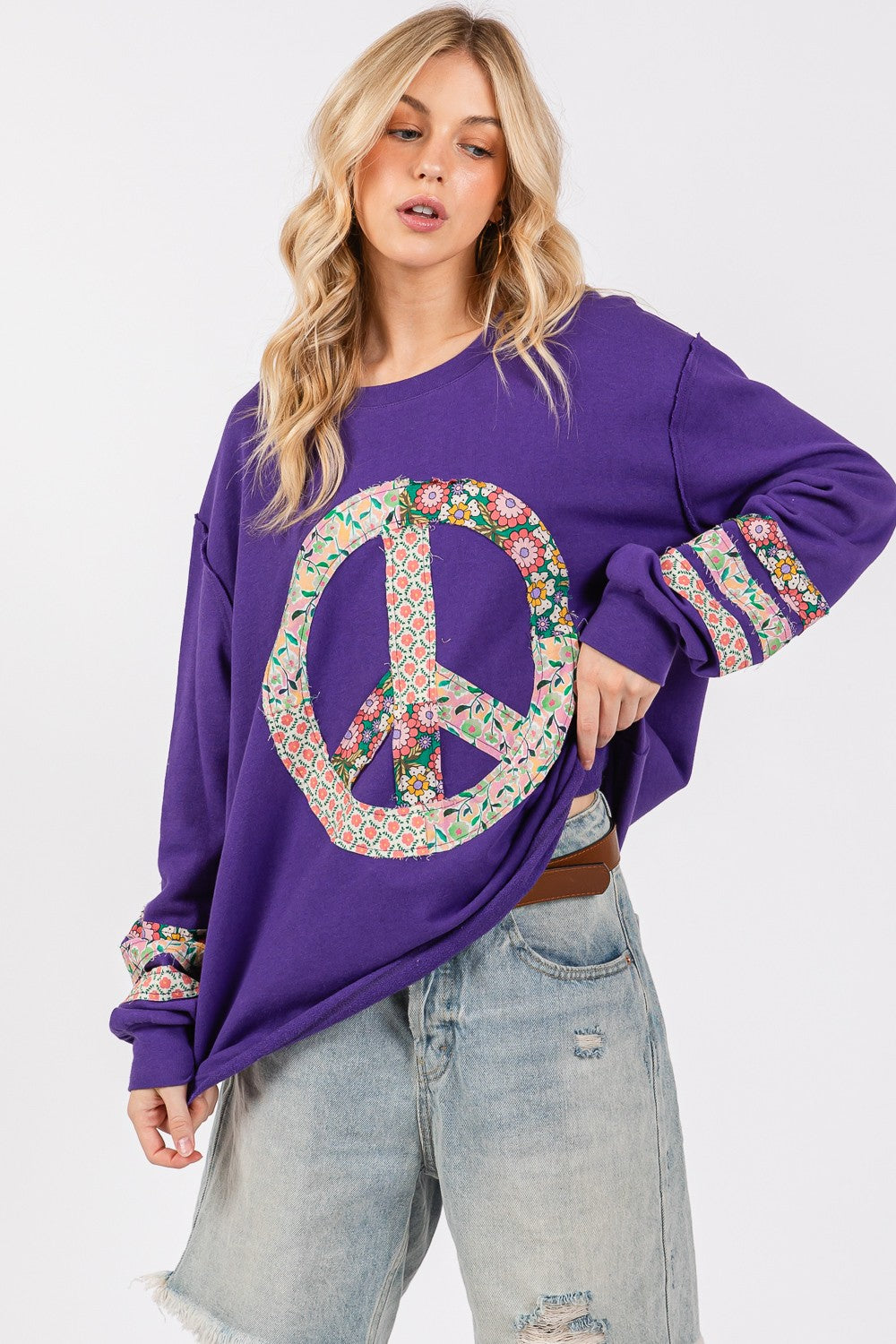 SAGE+FIG Floral Peace Applique Patch Top