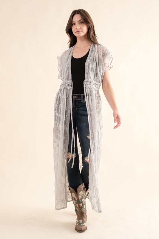 Sweet Generis Chiffon Embroidery Kimono Duster