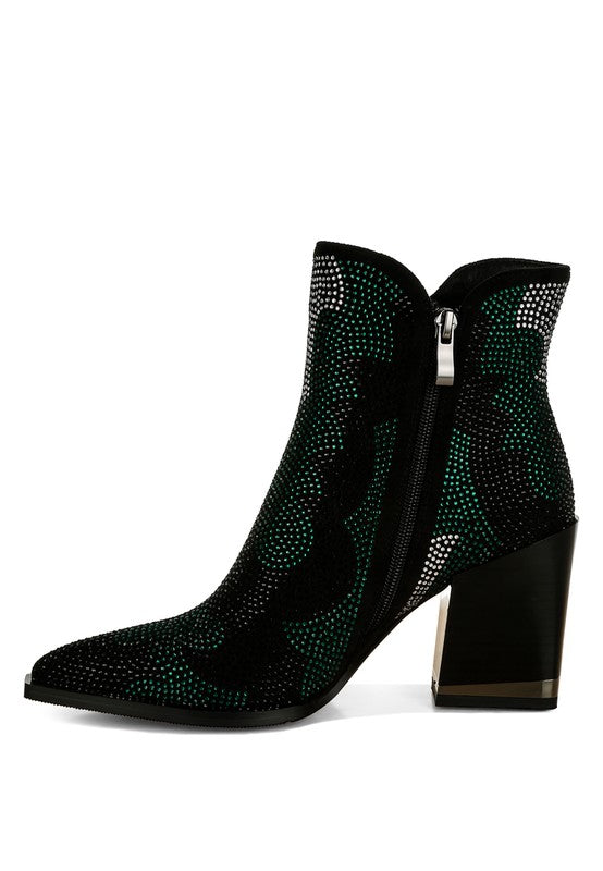 ZARKA Rhinestone Embellished Block Heel Boots