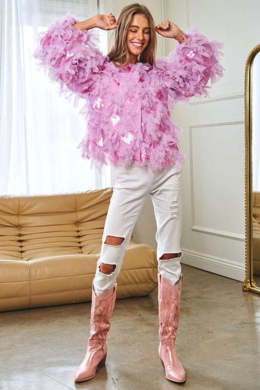 Davi & Dani Fluffy Tiered Ruffle Party Jacket