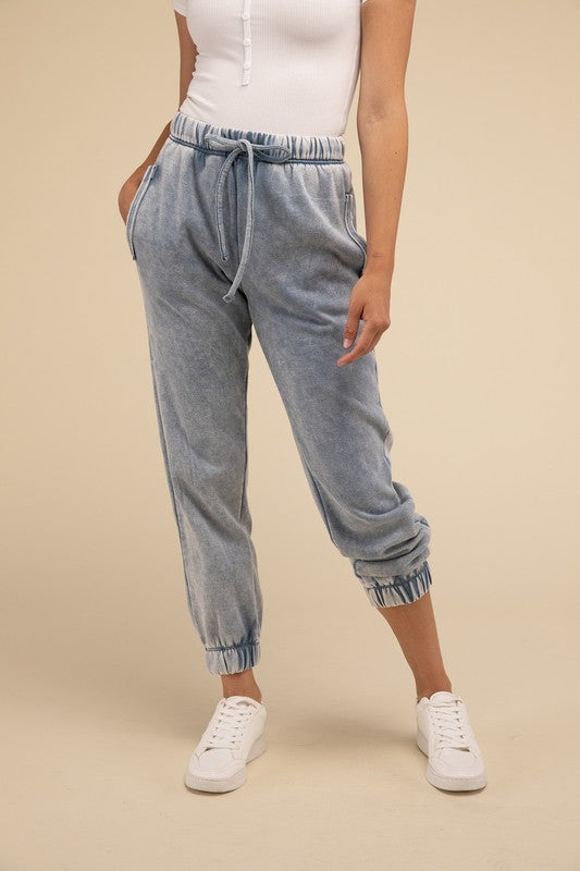 ZENANA Acid Wash Fleece Sweatpants