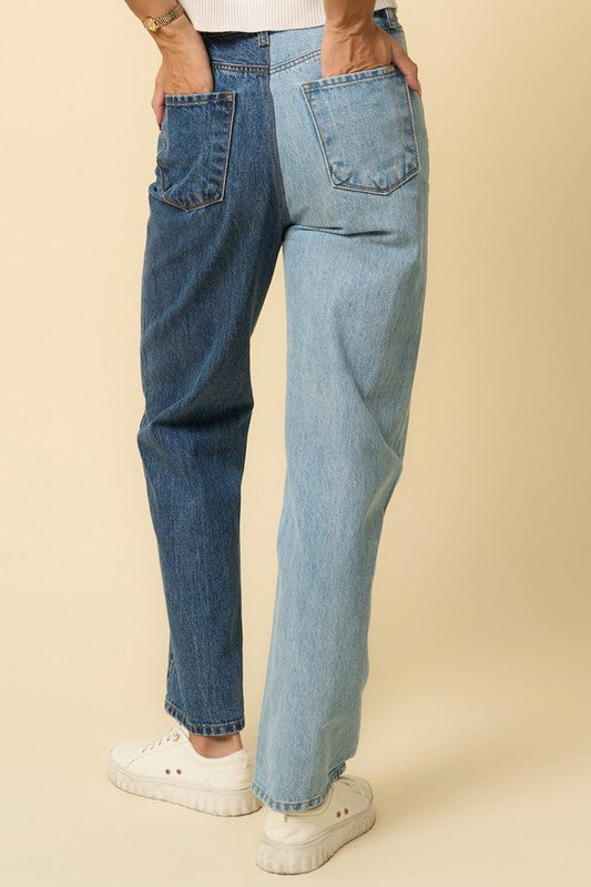 Two-Tone Crossover Straight Jeans