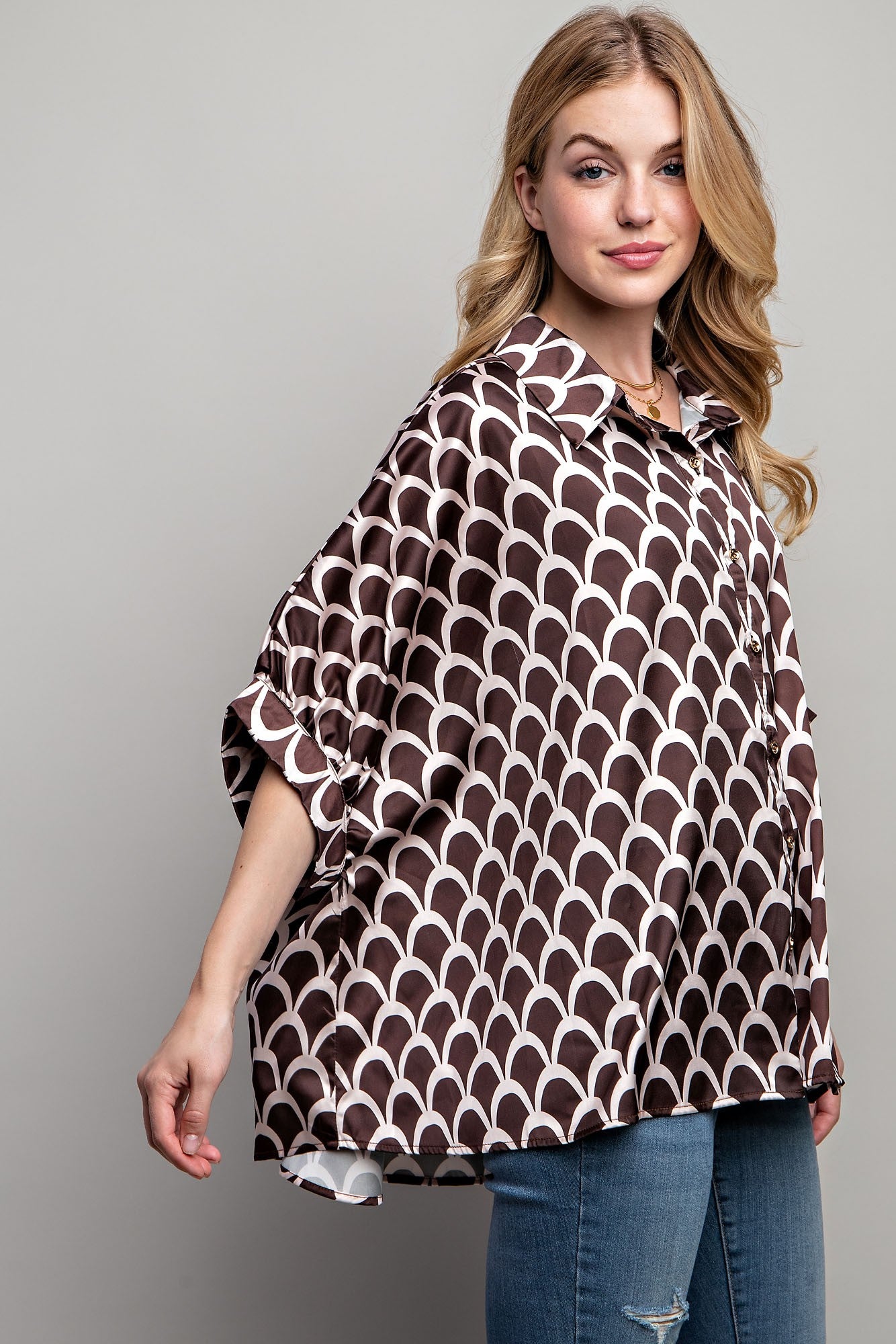 Sweet Generis - Satin Print Button Down Shirt