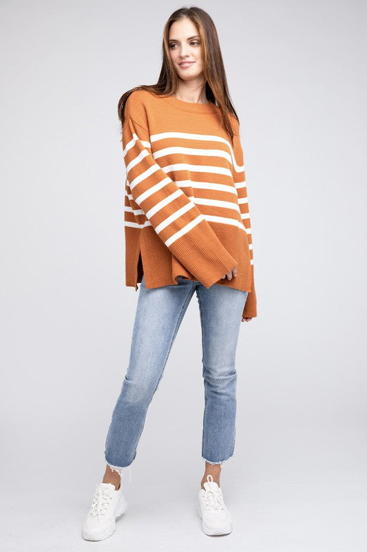 BiBi Oversized Ribbed Hem Stripe Sweater