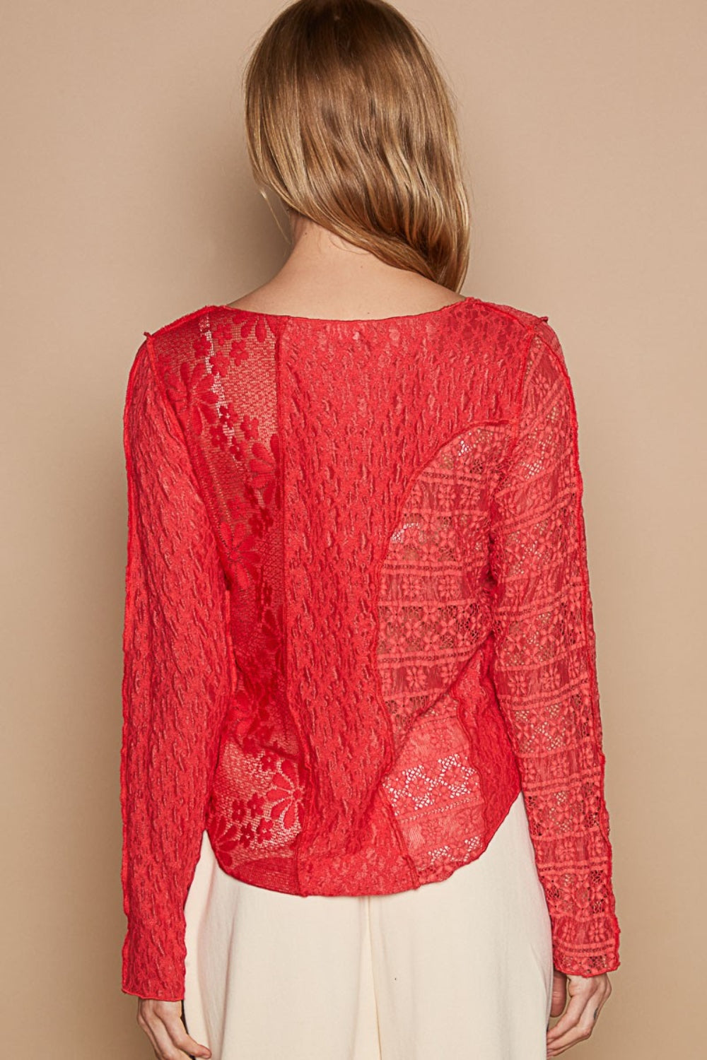 POL Exposed Seam Lace Knit Top