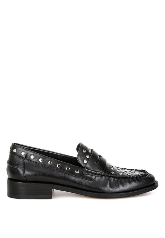 OGLAVIA Stud Embellished Leather Loafers