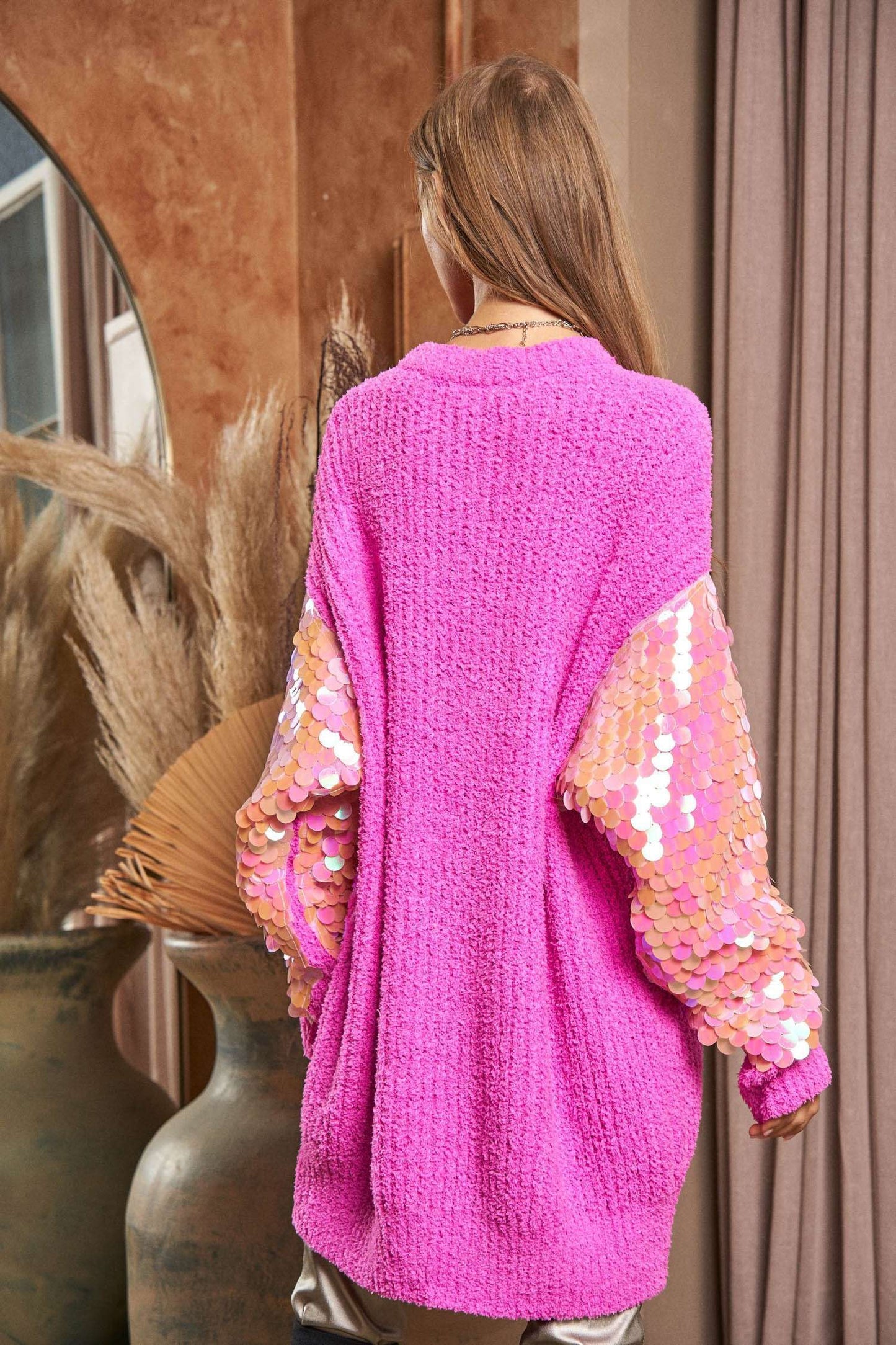 Davi & Dani Sequin Sleeve Sweater