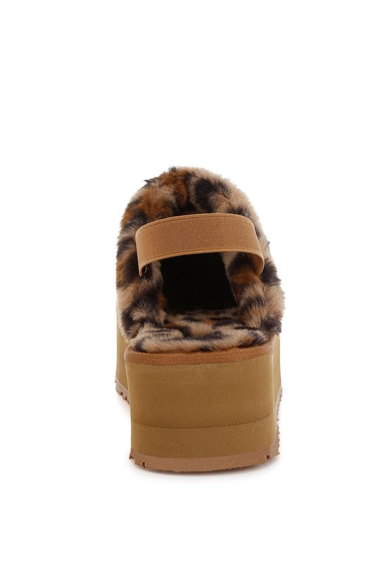 KUTCHU Leopard Faux Fur Platform Slingbacks