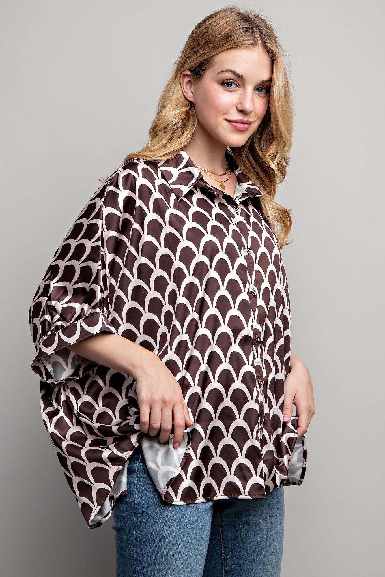 Sweet Generis - Satin Print Button Down Shirt