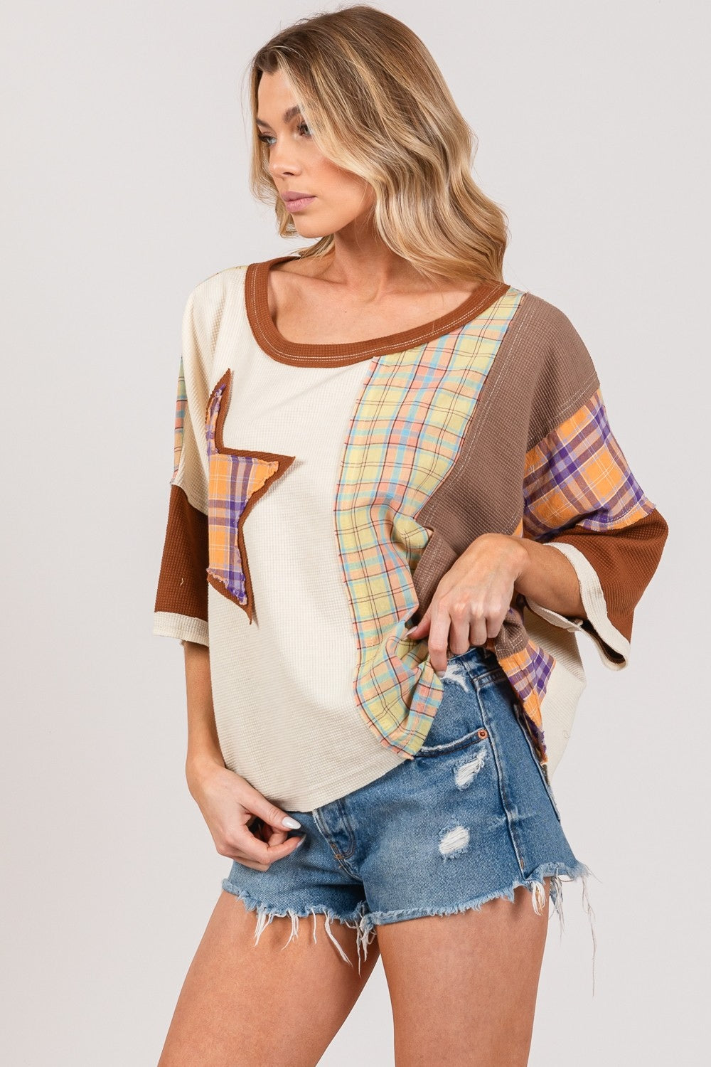 SAGE+FIG Plaid Star Patch T-Shirt