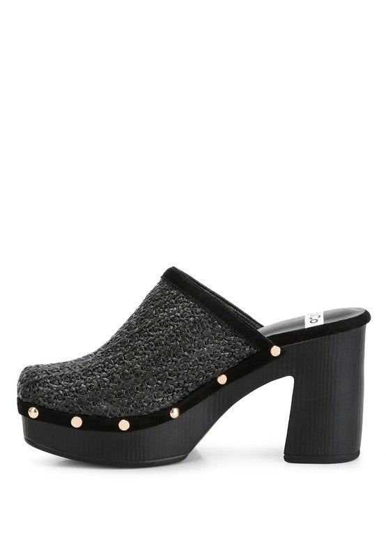 JEYDENA Raffia Platform Clogs