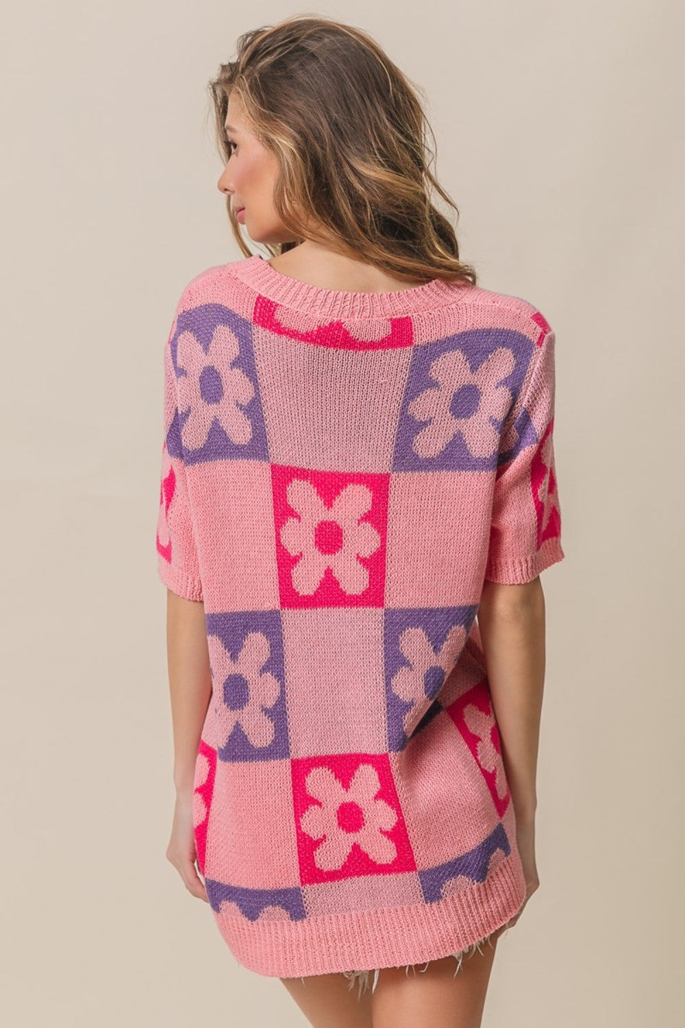 BiBi Flower Checker Pattern Sweater