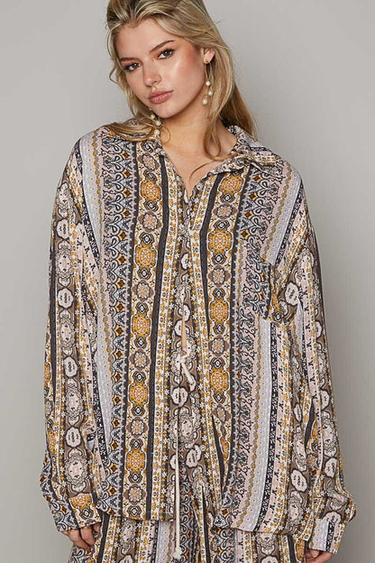 POL Long Sleeve Multi Print Shirt