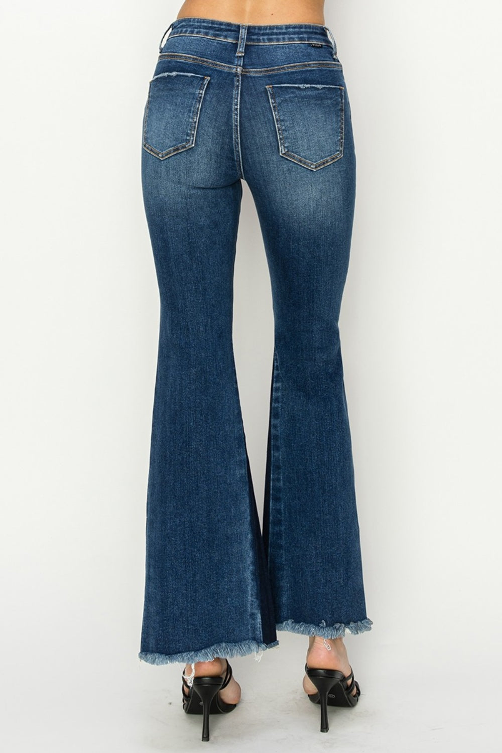 RISEN - Full Size High Rise Side Shadow Seam Detail Slit Flare Jeans