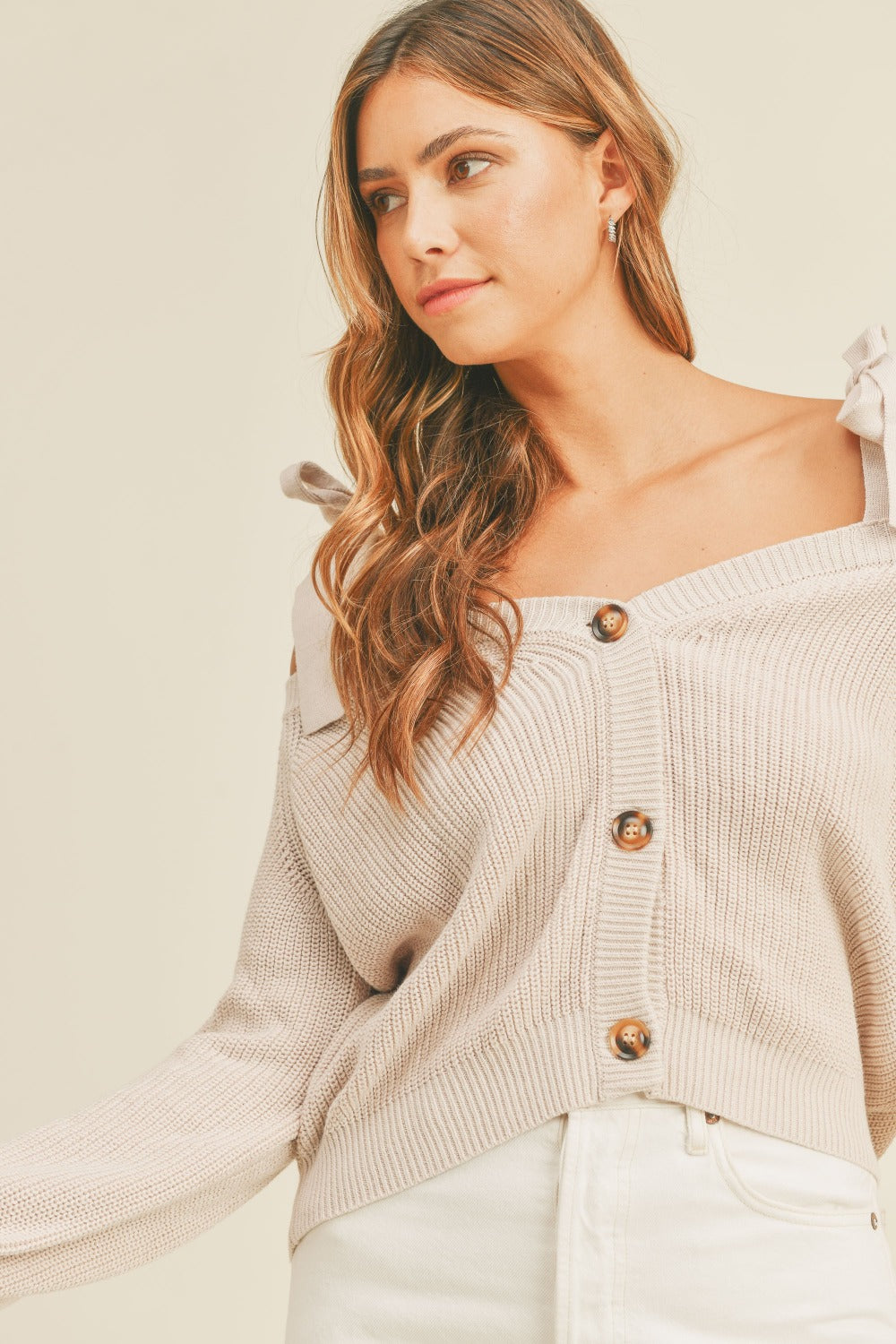 MABLE - Off Shoulder Self Tie Strap Sweater