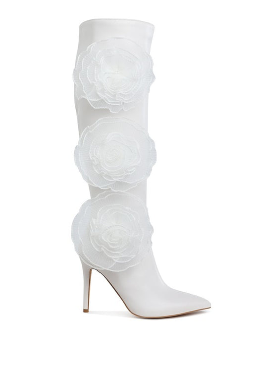 CHINKARA Sheer Big Rose Detail Long Boots