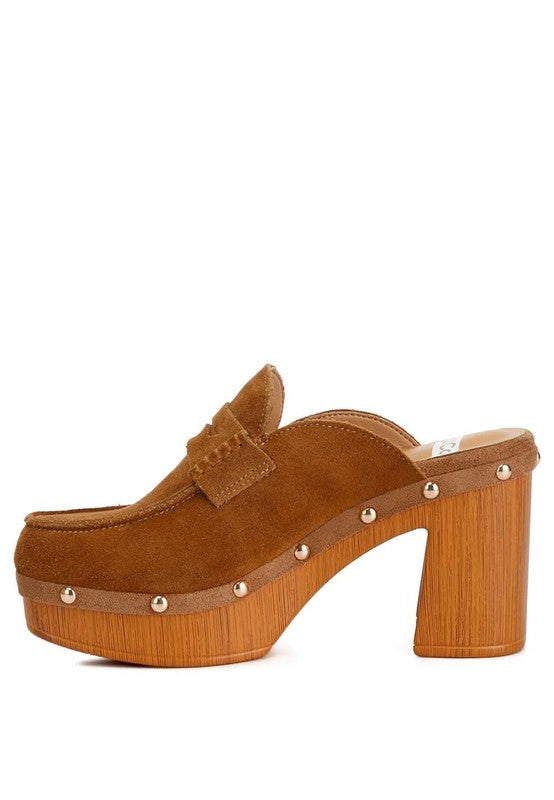 RILEY Suede Platform Clogs