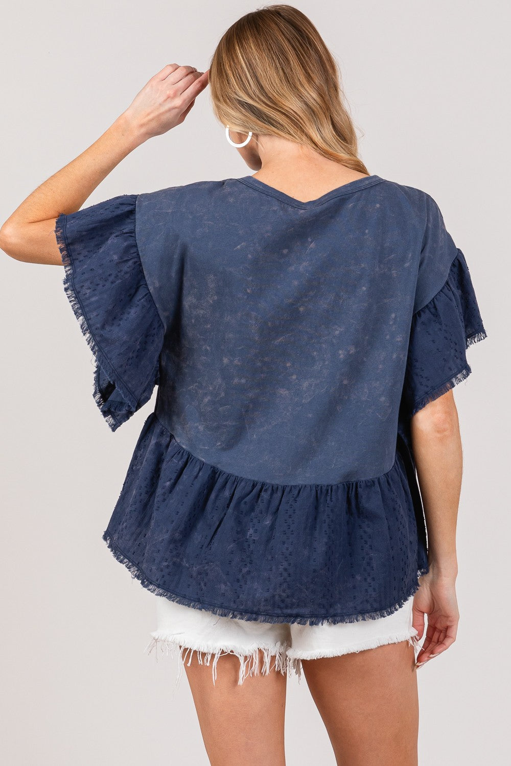 SAGE+FIG Washed Ruffle Sleeve Blouse