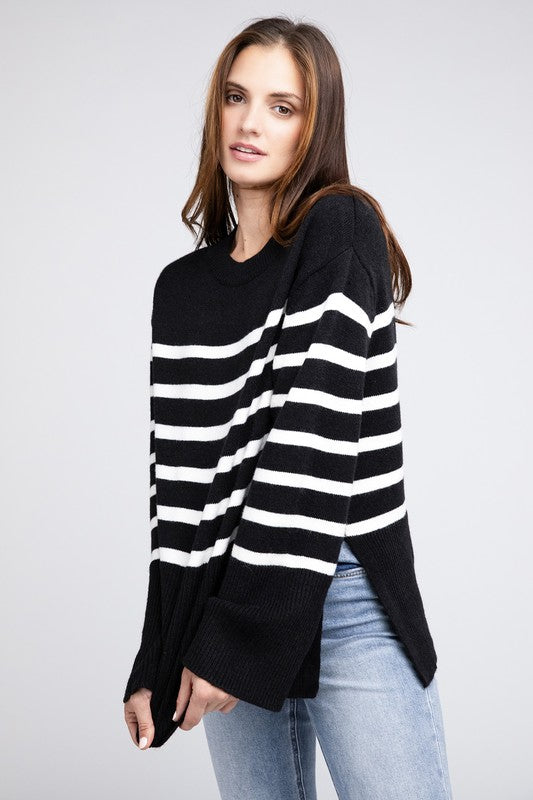 BiBi Oversized Ribbed Hem Stripe Sweater