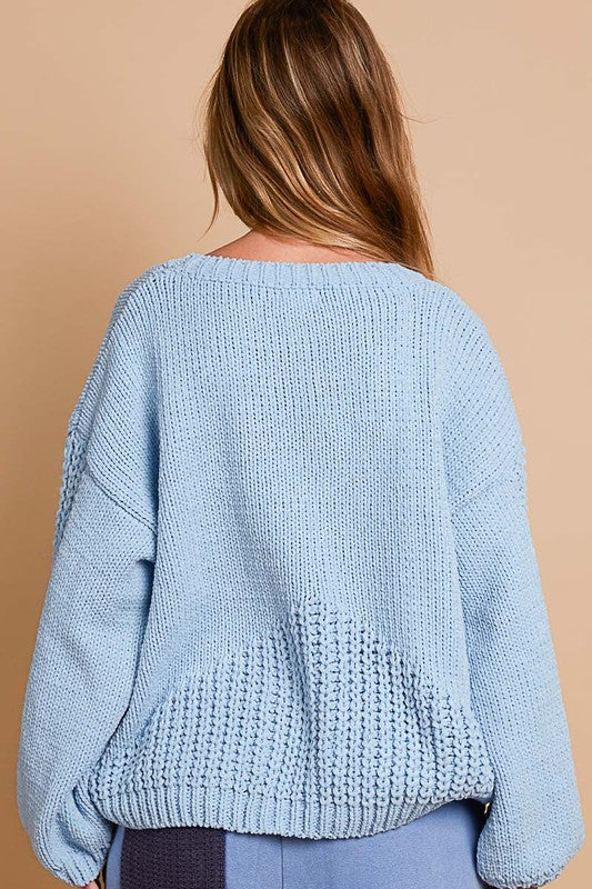 POL - Crochet Flower Dropped Shoulder Sweater