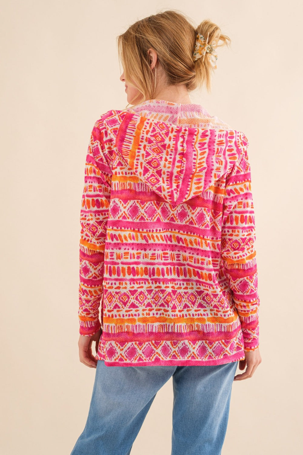 And The Why Full Size Printed Thermal Hooded Cardigan