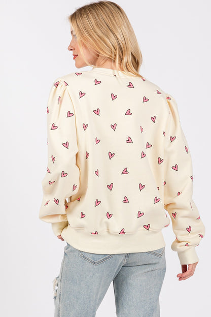 SAGE + FIG Heart Printed Contrast Sweatshirt