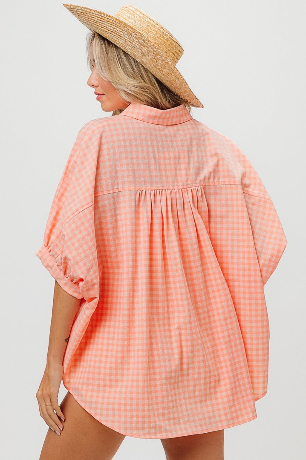 BiBi Plaid Hi-Lo Dolman Sleeve Shirt