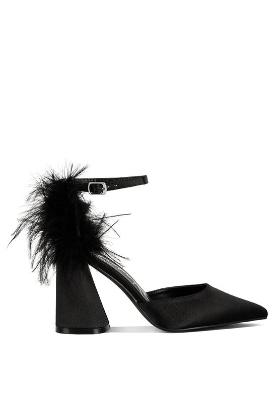 PALMETTA Fur Detail Block Heel Sandal