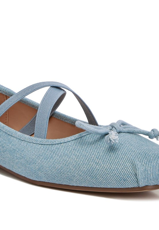 ARIMER Criss Cross Strap Denim Ballet Flats