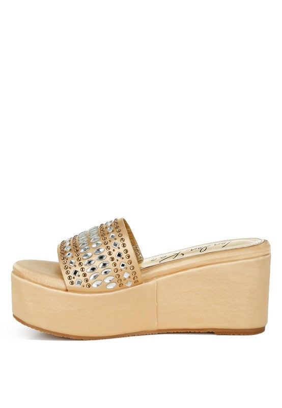 BATANGA Diamante & Rhinestone Detail Flatforms