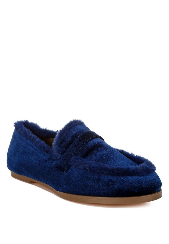 BASTIAN Fur Detail Velvet Loafers