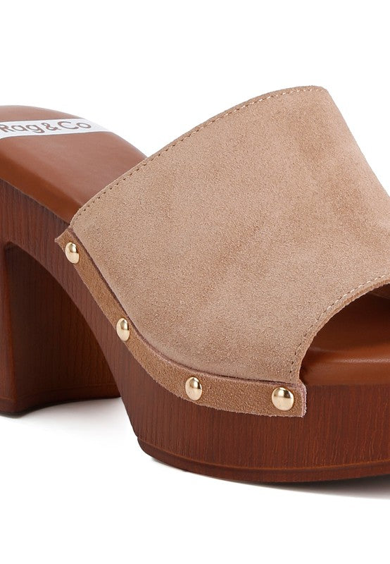 CARTERA Suede High Block Heel Mules