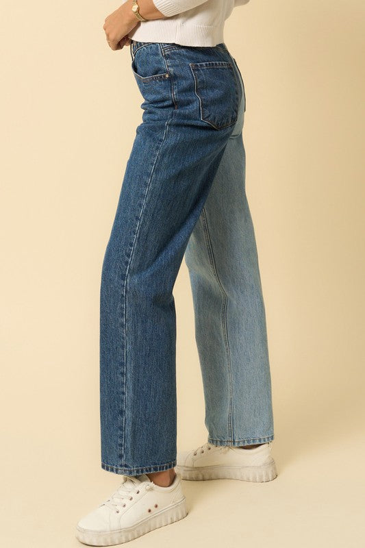 Two-Tone Crossover Straight Jeans