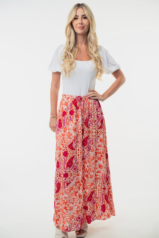 White Birch Full Size Floral Woven Skirt