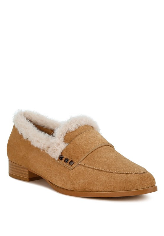 ALLIE Fur Trim Suede Loafers