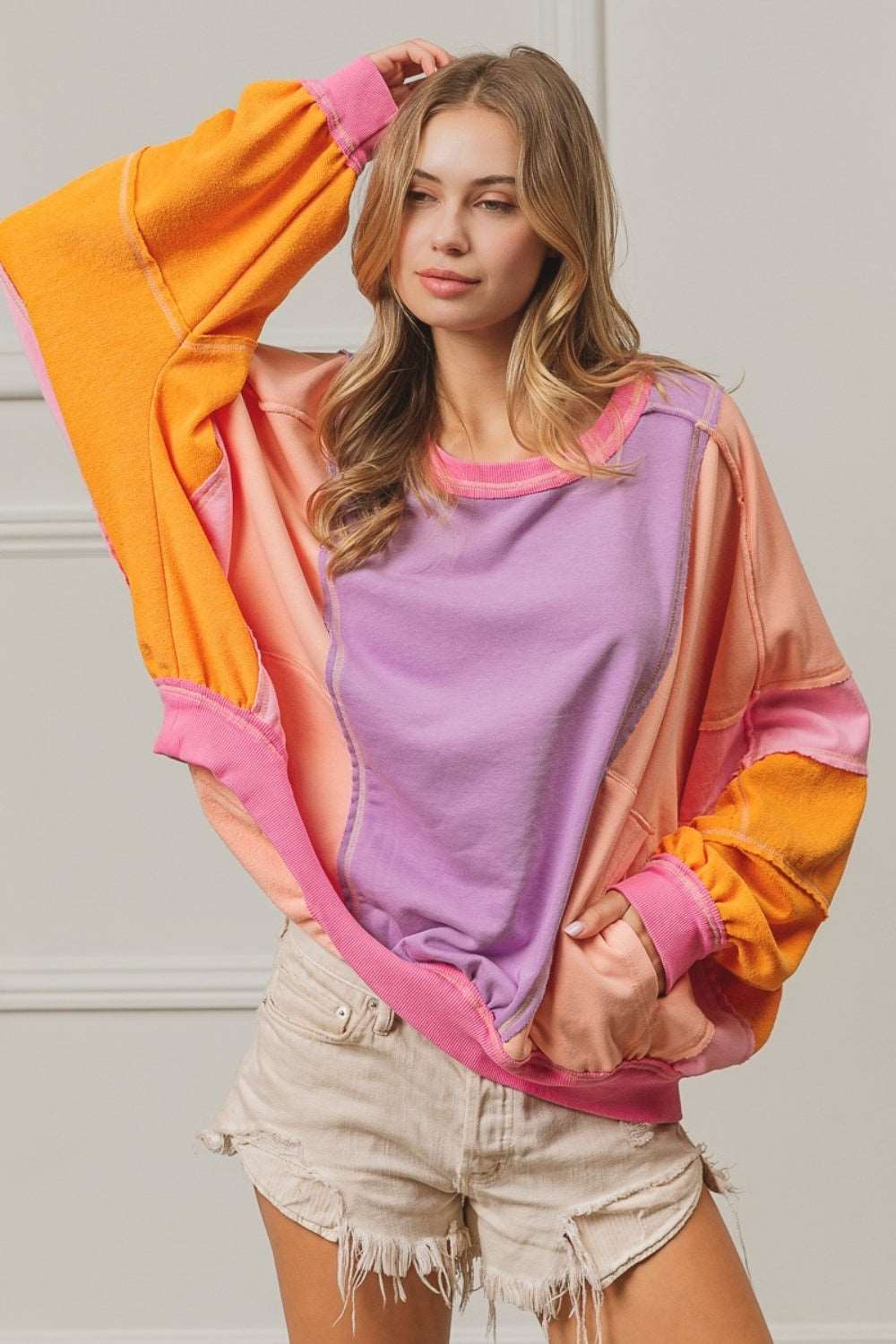 Color Block Exposed Seam Sweatshirt