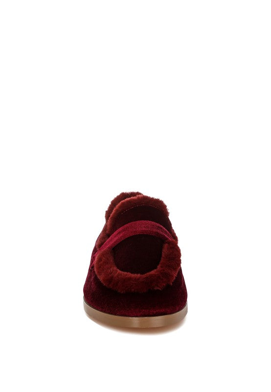 BASTIAN Fur Detail Velvet Loafers