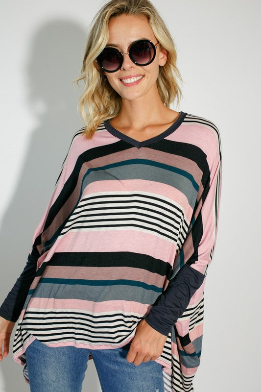 e Luna Multi Stripe Print Jersey Top