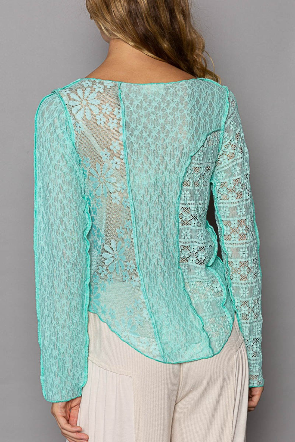 POL Exposed Seam Lace Knit Top