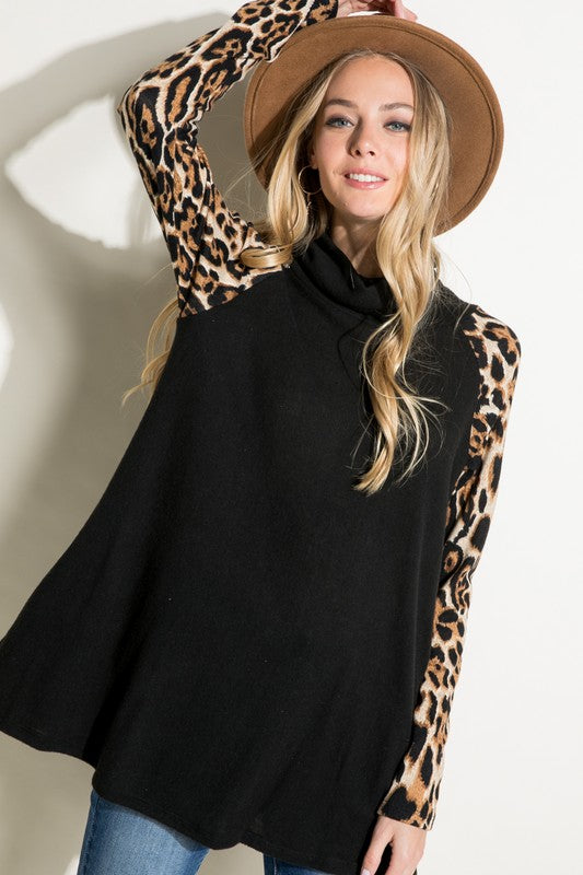 e Luna Brushed Hacci Cheetah Sleeve Top