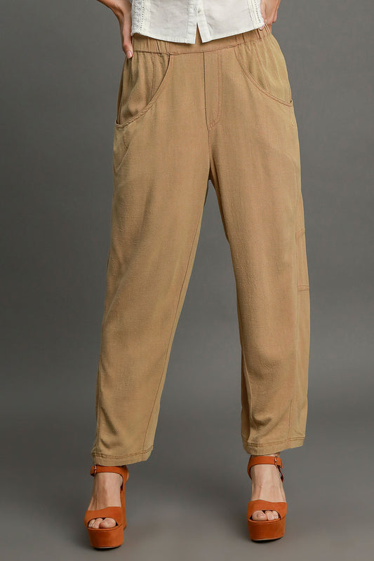 Umgee - Elastic Waist Baggy Fit Pants with Pockets