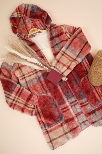 VERY J Fuzzy Plaid Lightweight Hooded Jacket