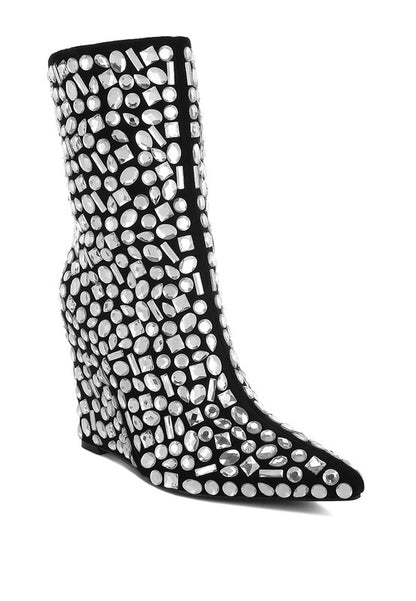 TREND TITAN Diamante Slim Wedge Heel Boots