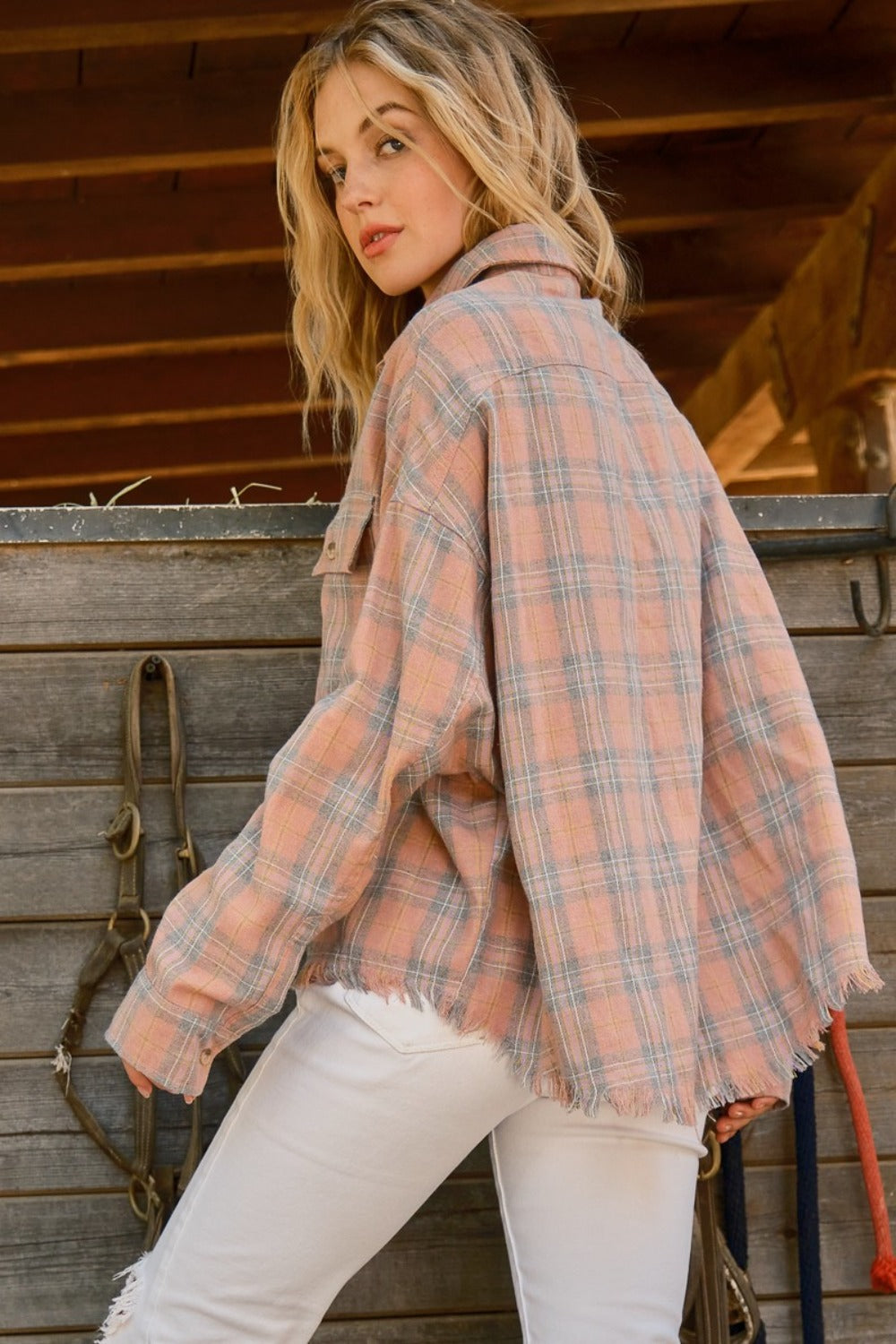 And The Why Full Size Raw Edge Flannel Shirt