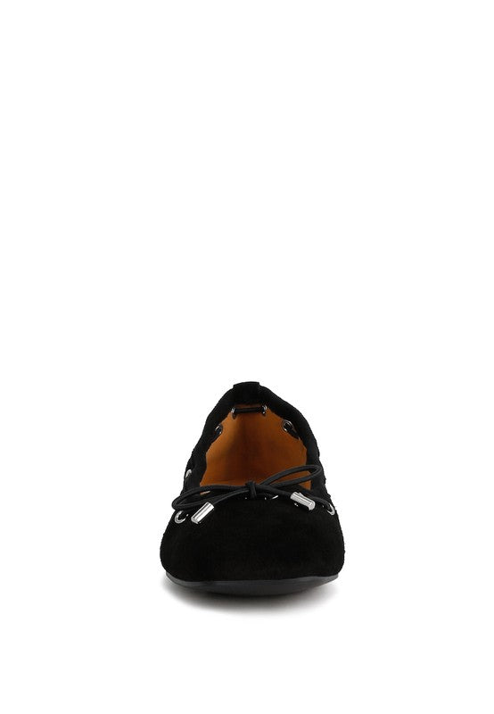 SPARROW Micro Suede Eyelet Detail Bow Ballerinas