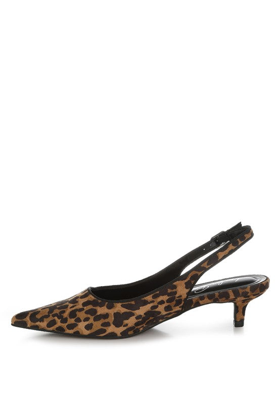 JAHZARA Animal Print Slingback Kitten Heel Sandals