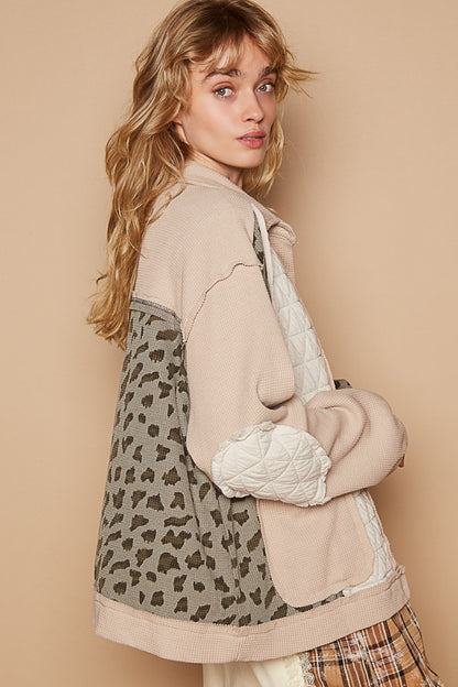 POL Leopard Exposed Seam Quilted Jacket