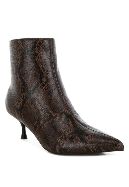 THYMUS Snake Print Kitten Heel Boots