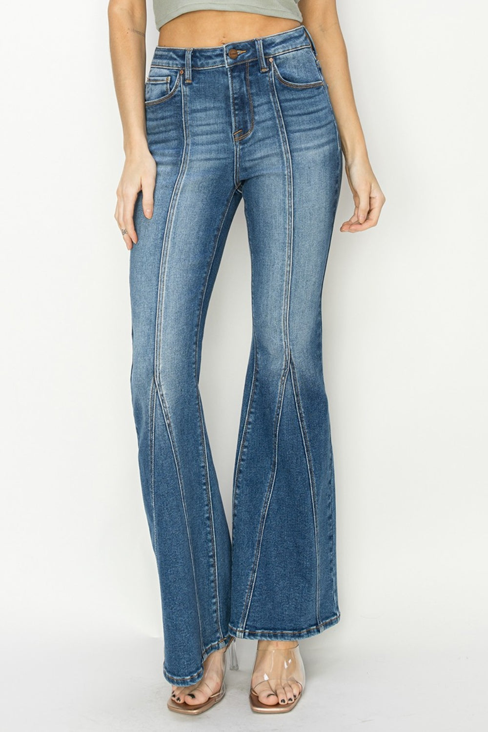 RISEN Full Size High-Rise Front Seam Detailed Flare Jeans