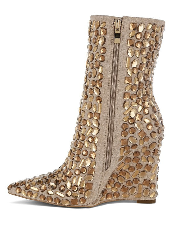 TREND TITAN Diamante Slim Wedge Heel Boots